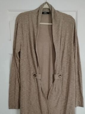 Curz Open-Front Ribbed Cardigan in Taupe